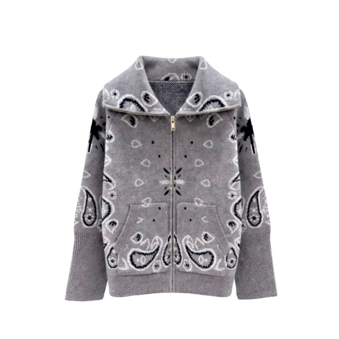 Knit Zip Up Cardigan- Grey