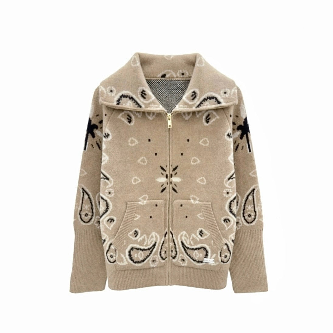 Knit Zip Up Cardigan- Khaki