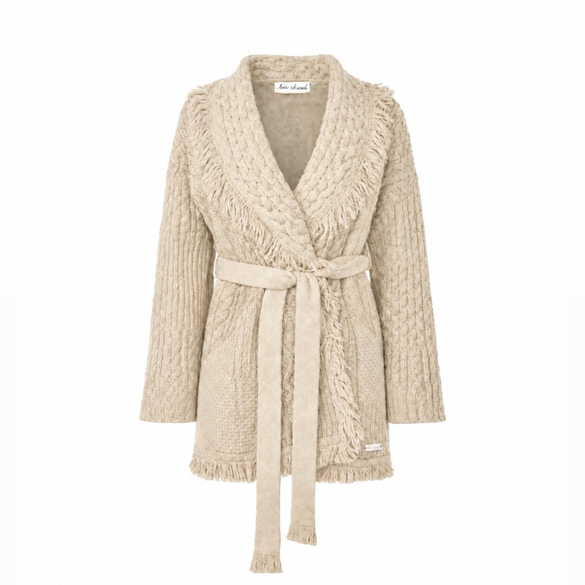 Cable-Knit Wrap Cardigan- Camel