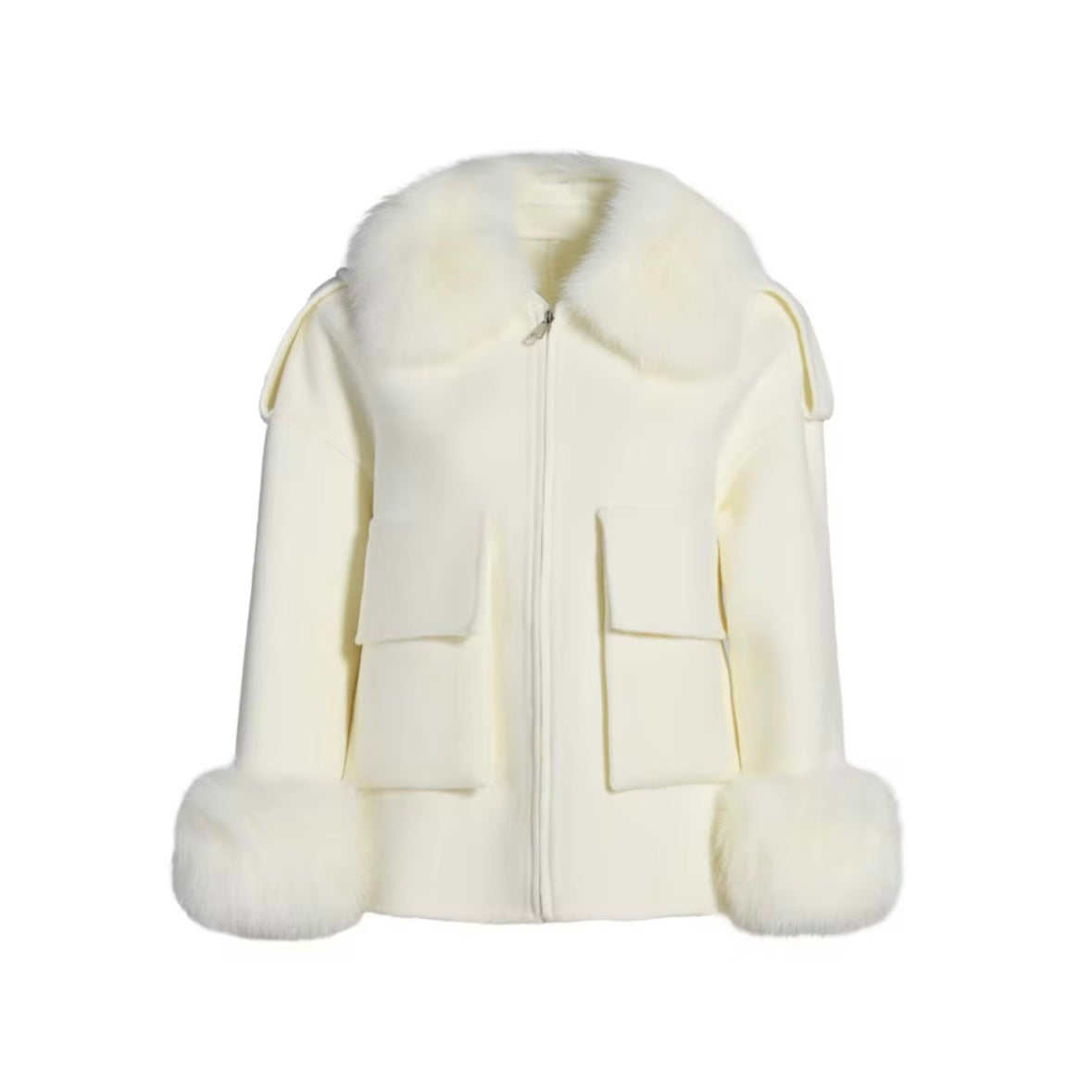 Short Coat with Pockets - Cream Fox