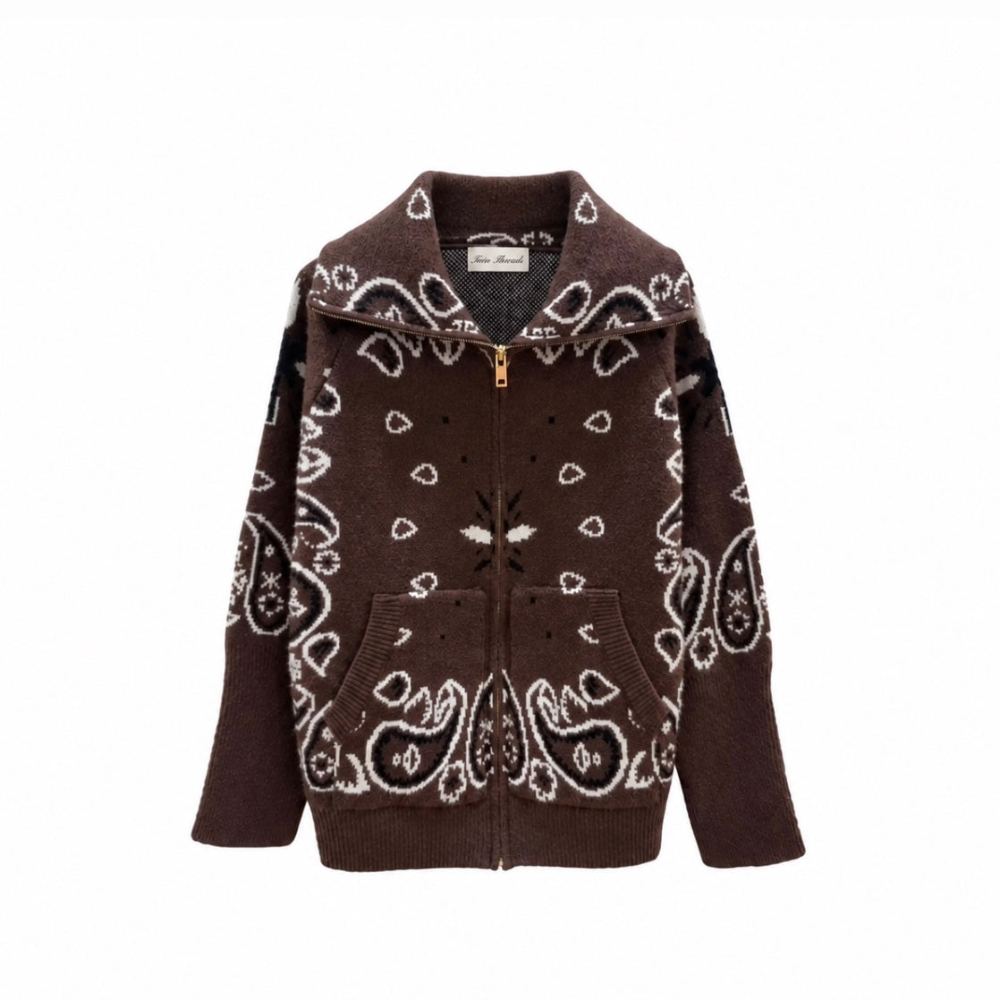 Knit Zip Up Cardigan- Brown