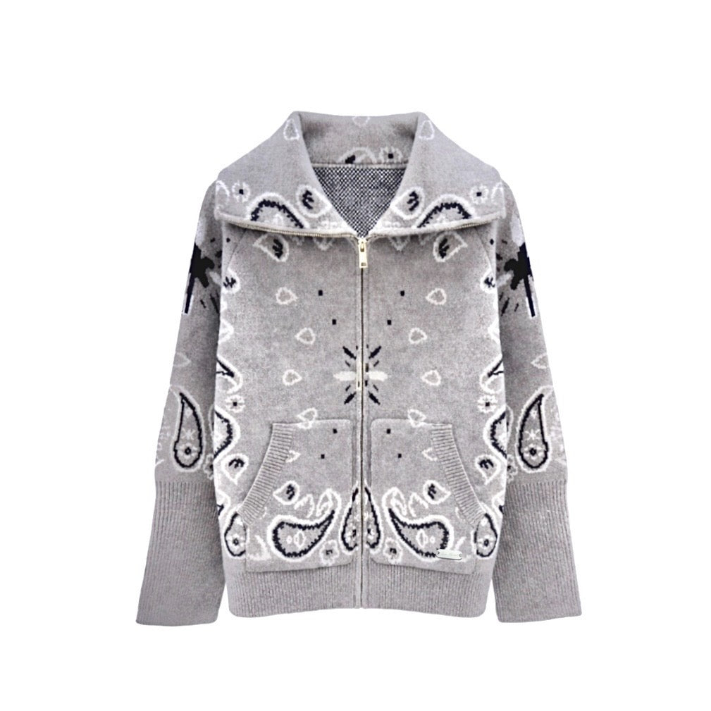 Knit Zip Up Cardigan- Pale Grey