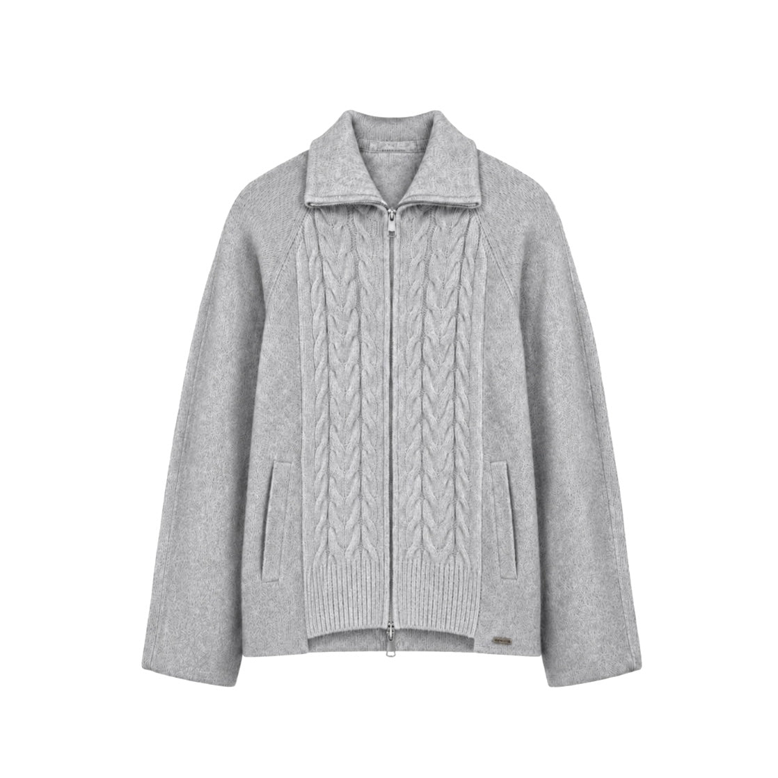 Cable Double Zip Jacket- Pale Grey